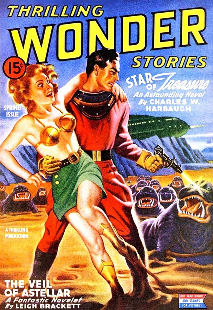 Cover of the science fiction pulp magazine THRILLING WONDER STORIES from Spring 1944.