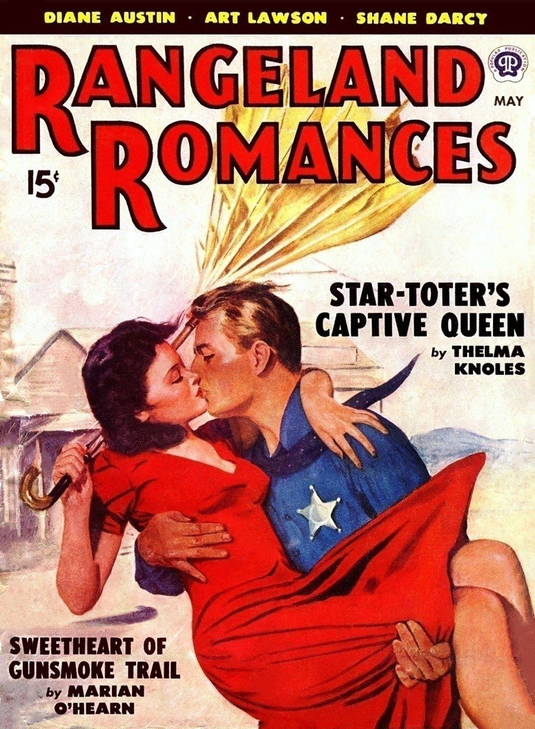 Cover of the pulp magazine RANGELAND ROMANCES from May 1949.