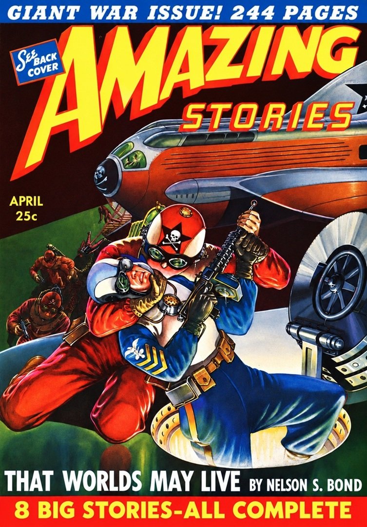 Cover of the science fiction magazine AMAZING STORIES from April 1943.