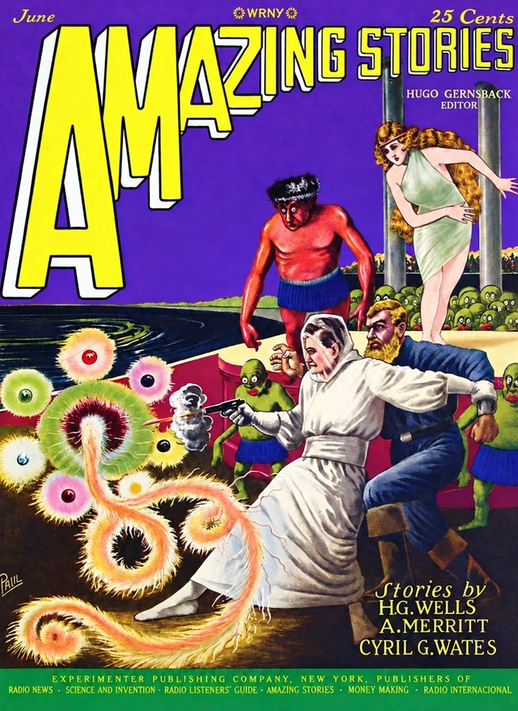 Cover of the science fiction magazine AMAZING STORIES from June 1927.