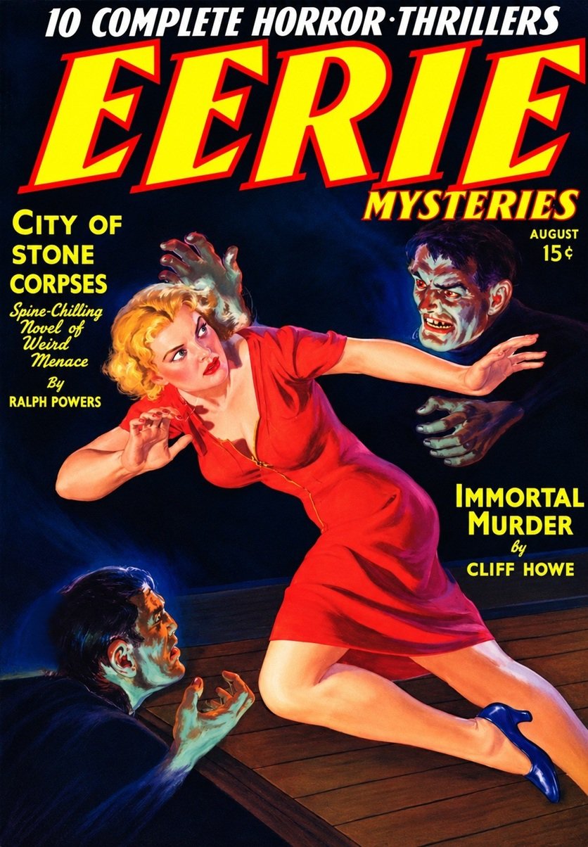 Cover of the pulp magazine EERIE MYSTERIES from August 1938.