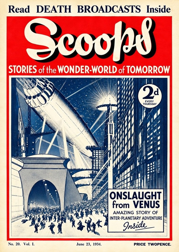 This image links to the PDF of the early science fiction magazine SCOOPS from June 23, 1934.
