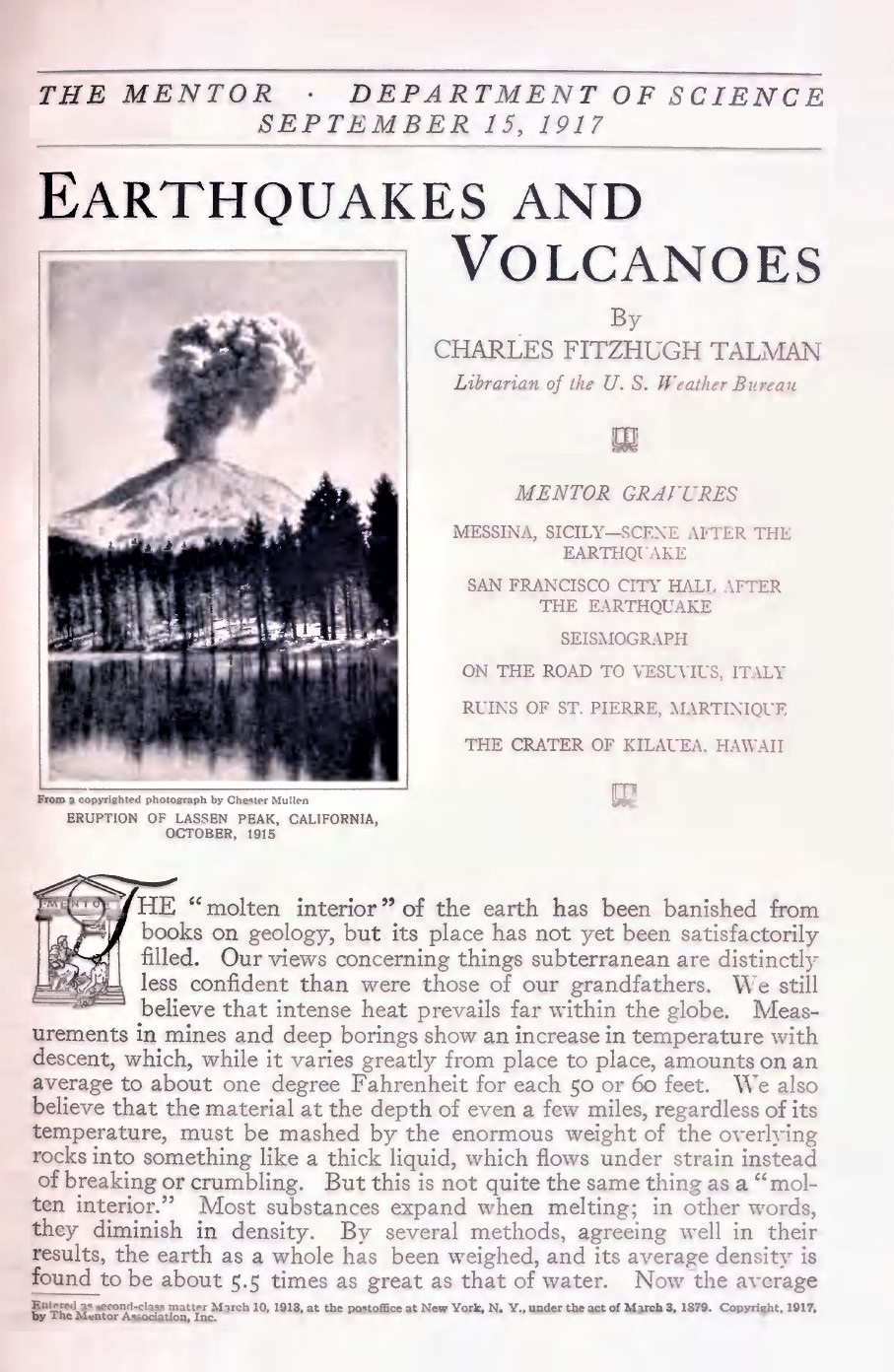 EARTHQUAKES AND VOLCANOES - September 15, 1917