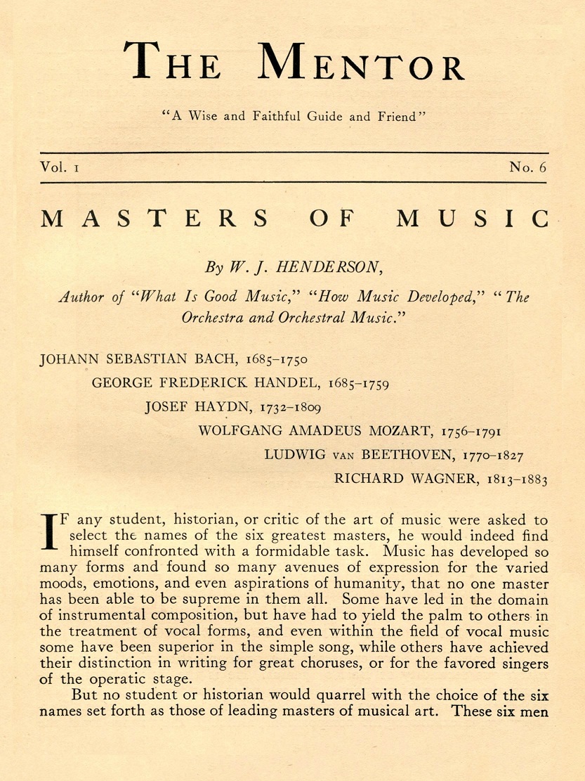 THE MENTOR - MASTERS OF MUSIC - 1913