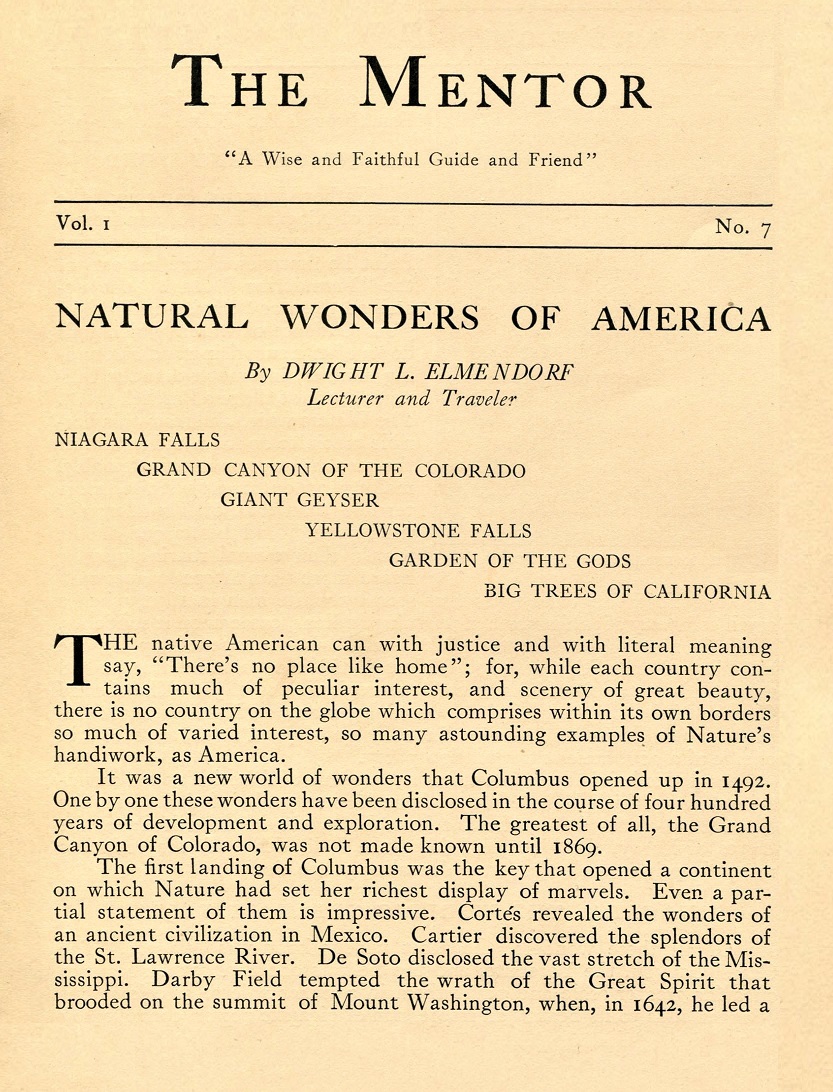 THE MENTOR - NATURAL WONDERS OF AMERICA - 1913