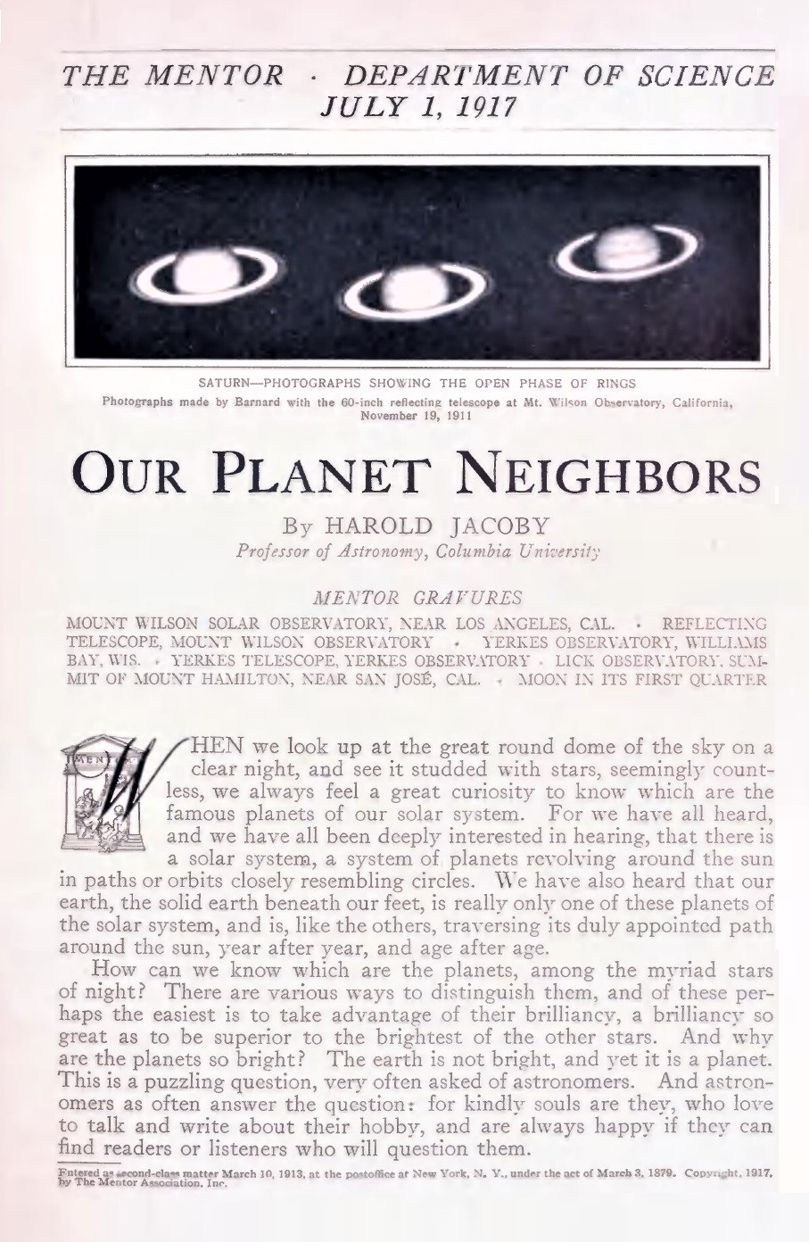 THE MENTOR- OUR PLANET NEIGHBORS - July 1, 1917