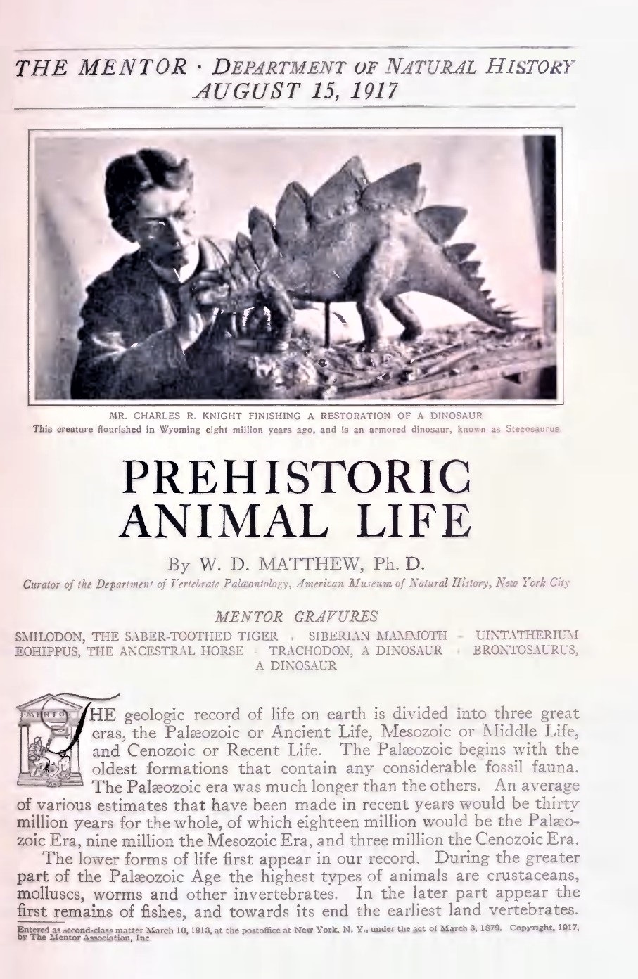 THE MENTOR - PREHISTORIC ANIMAL LIFE - August 15, 1917