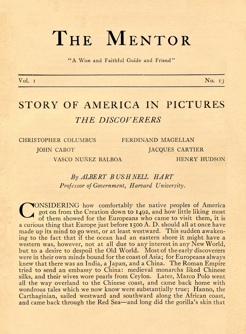 THE MENTOR - STORY OF AMERICA IN PICTURES - THE DISCOVERERS - 1913