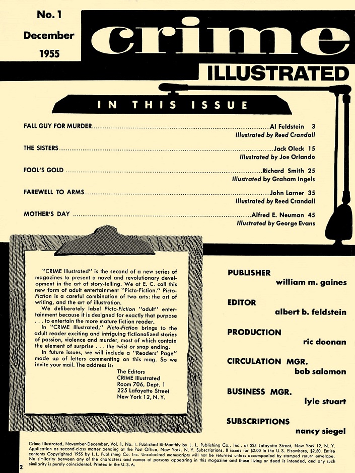 CRIME ILLUSTRATED - First issue editorial, December 1955