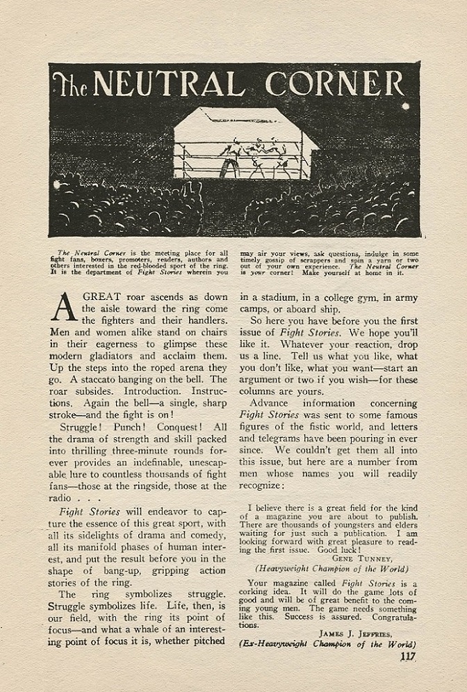 FIGHT STORIES - First issue editorial, June 1928