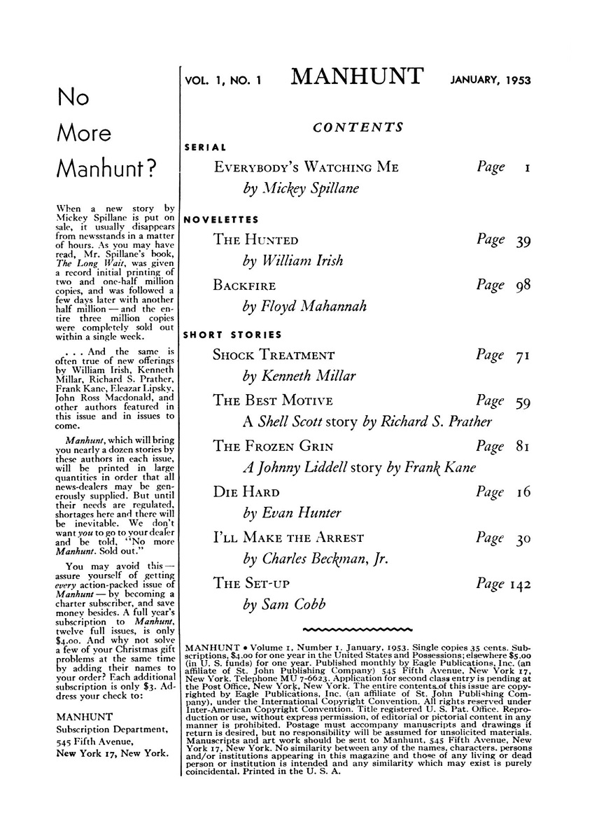 MANHUNT - First issue editorial, January 1953